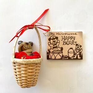 vintage handmade ceramic The Harborwood Happy Bear in a basket ornament